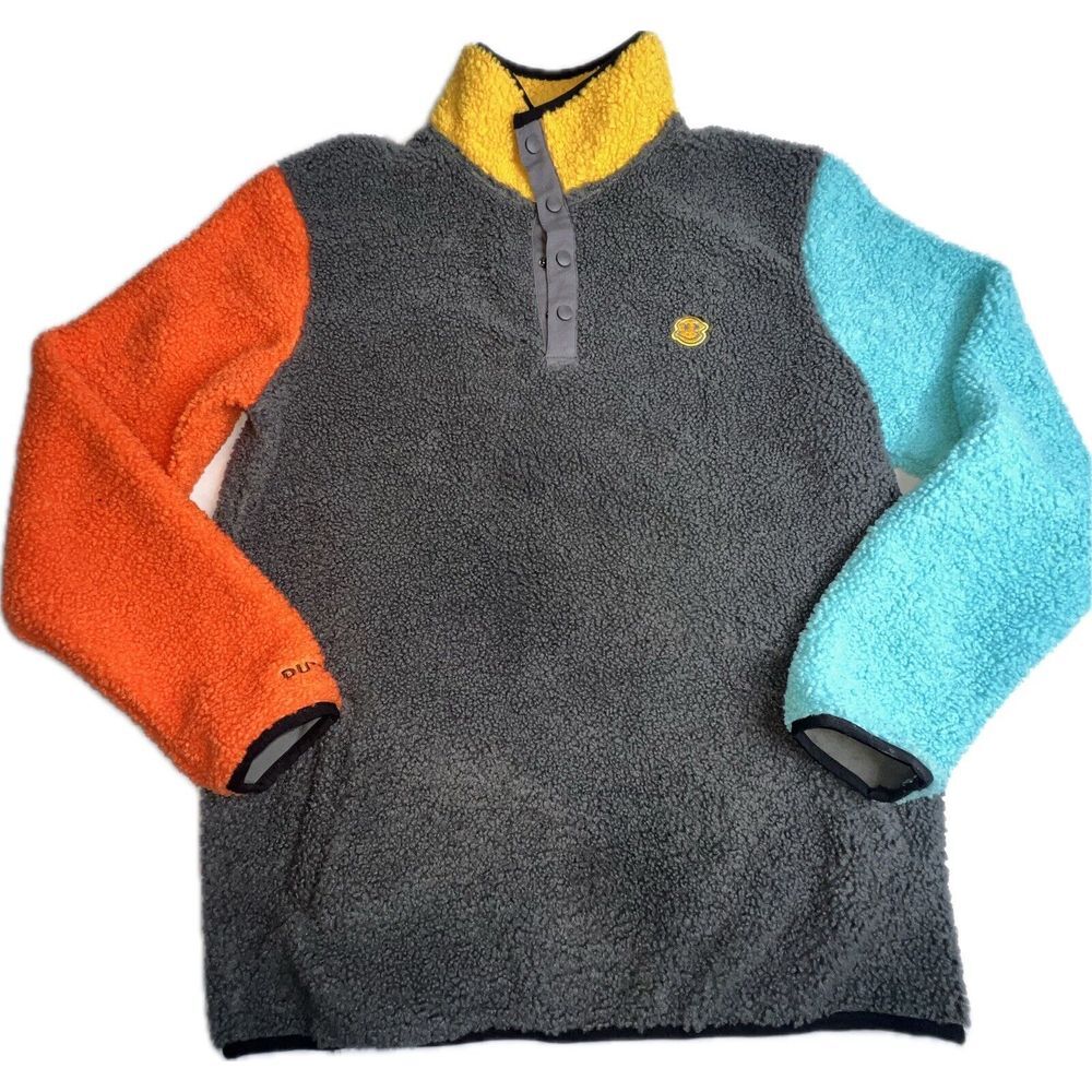 Dutch Bros Coffee Pullover  Small‎ Gray Yellow Fleece Teal Snap Jacket